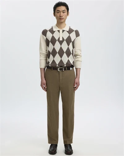 Selected - SLMTray Merino Argyle Polo - Silver Birch/Delicioso